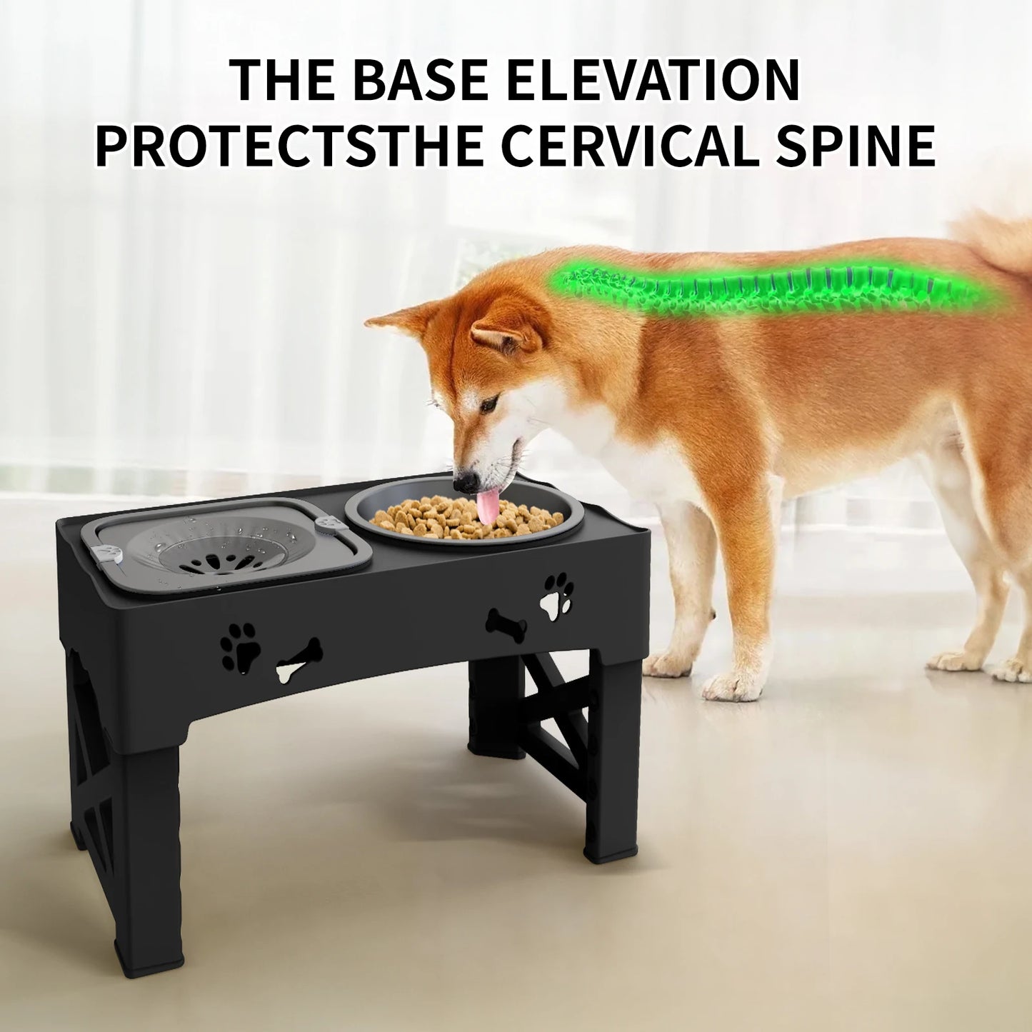 3 In 1 Pet Feeder Slow Feed Bowls Double Bowls Foldable With 5 Adjustable Heights Suitable For Different Sized Pets