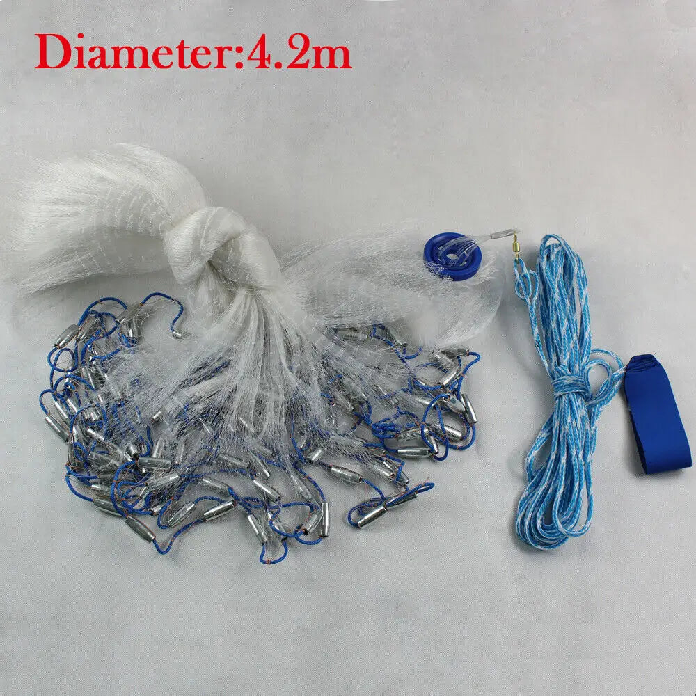 14ft Hand Cast Fishing Net with Diffuser Bait Durable Dense Mesh Netting Full Spread 4.2M