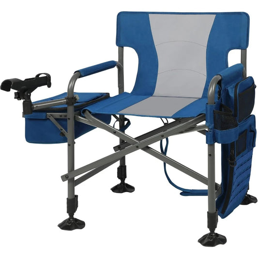Fishing Chair with Rod Holder and Cooler All Terrain Ice Fishing Chair with Adjustable Feet Mesh Back and Shoulder Strap