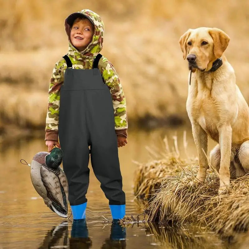 Children Fishing Chest Waders Waterproof Bootfoot PVC Rain Pants Quick Dry Outdoor Activities for Boys and Girls