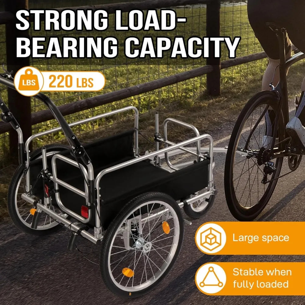 Bike Cargo Trailer Heavy Duty 220 Pounds Bicycle Wagon Cart 20 Inch Wheel Folding Groceries Hauler with Safe Hitch System