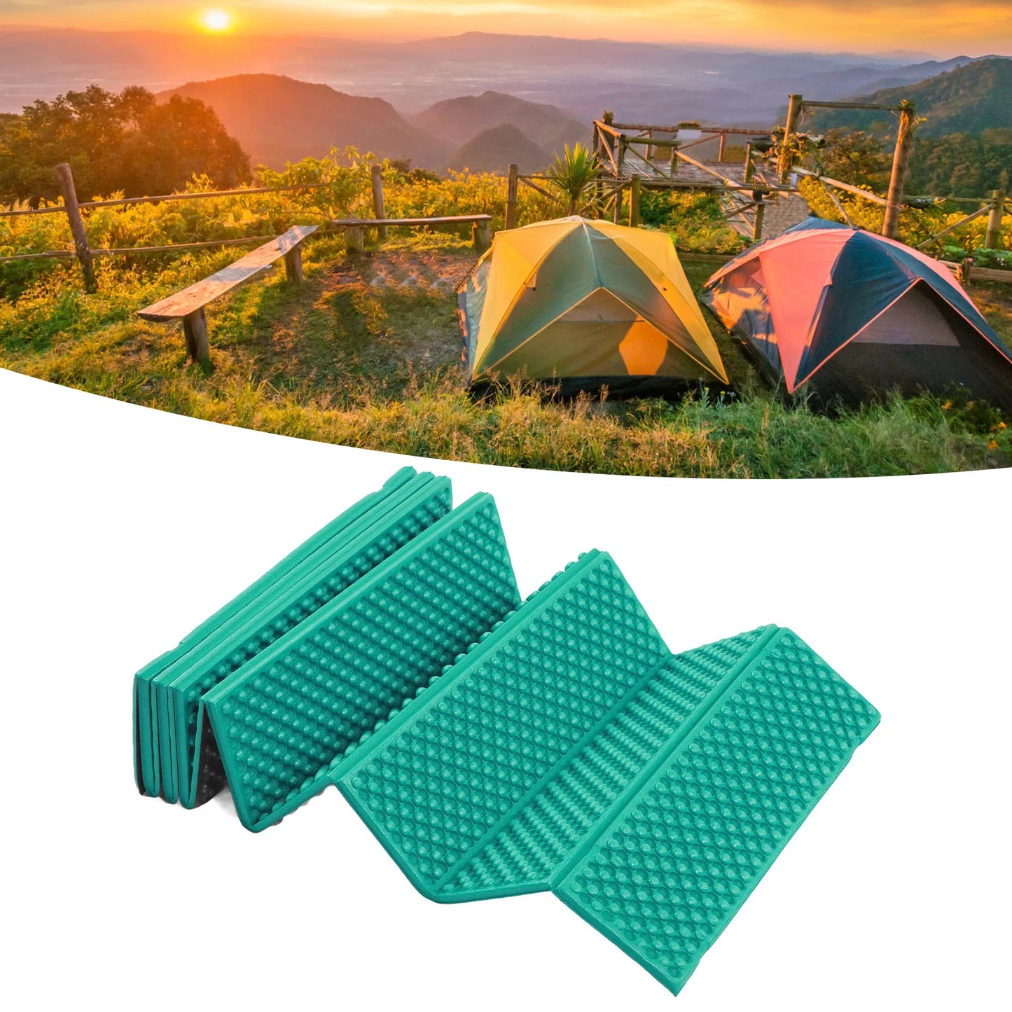 Double Egg Crate Sleeping Pad Foldable Thickened Foam Sleep Mat for Outdoor Camping 186x57CM Dark Green