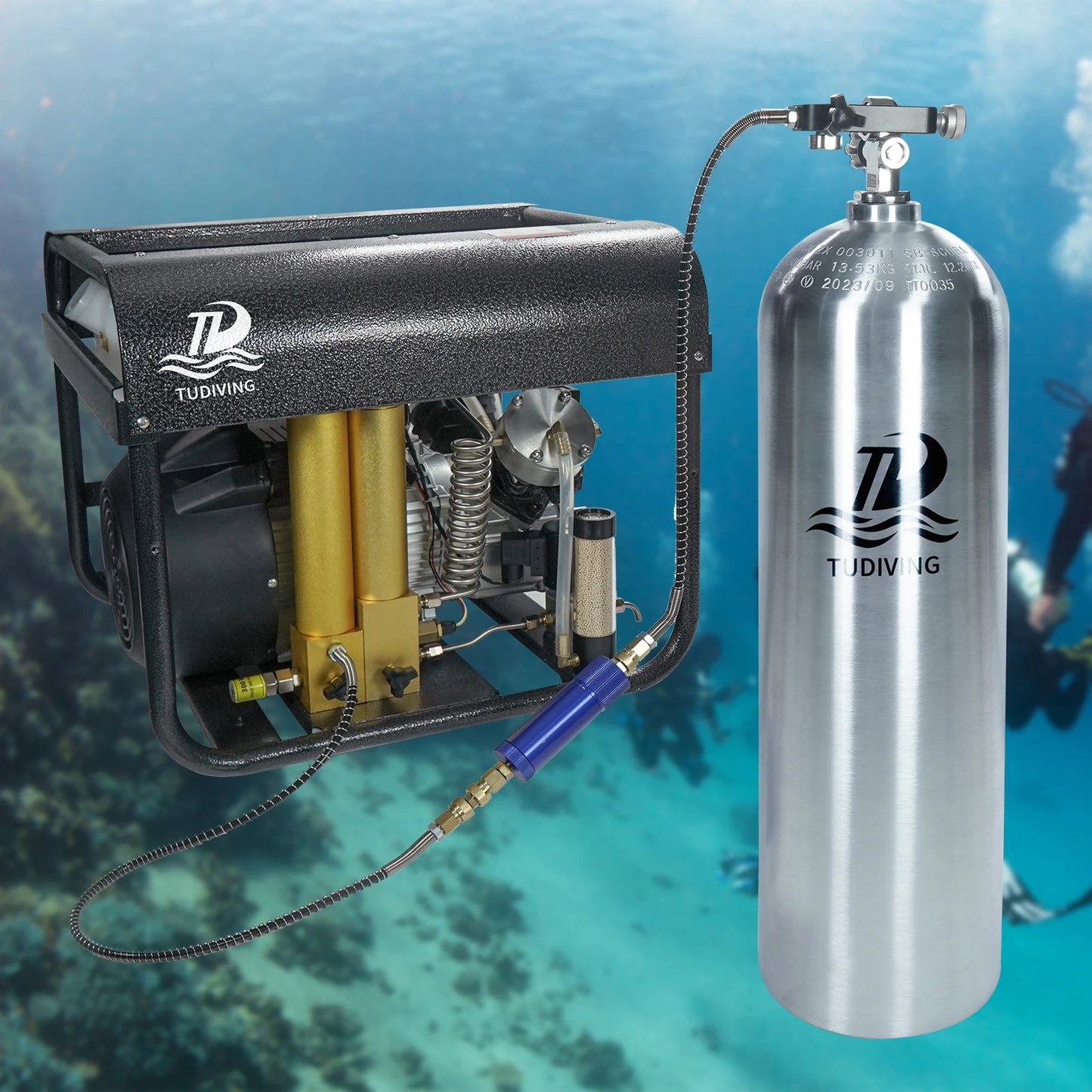 TUDIVING-11.1L Scuba Diving Tank - 80CF Aluminum Diving Cylinder,Diving Tank with DIN Valve Scuba Diving Adapter Filling Station
