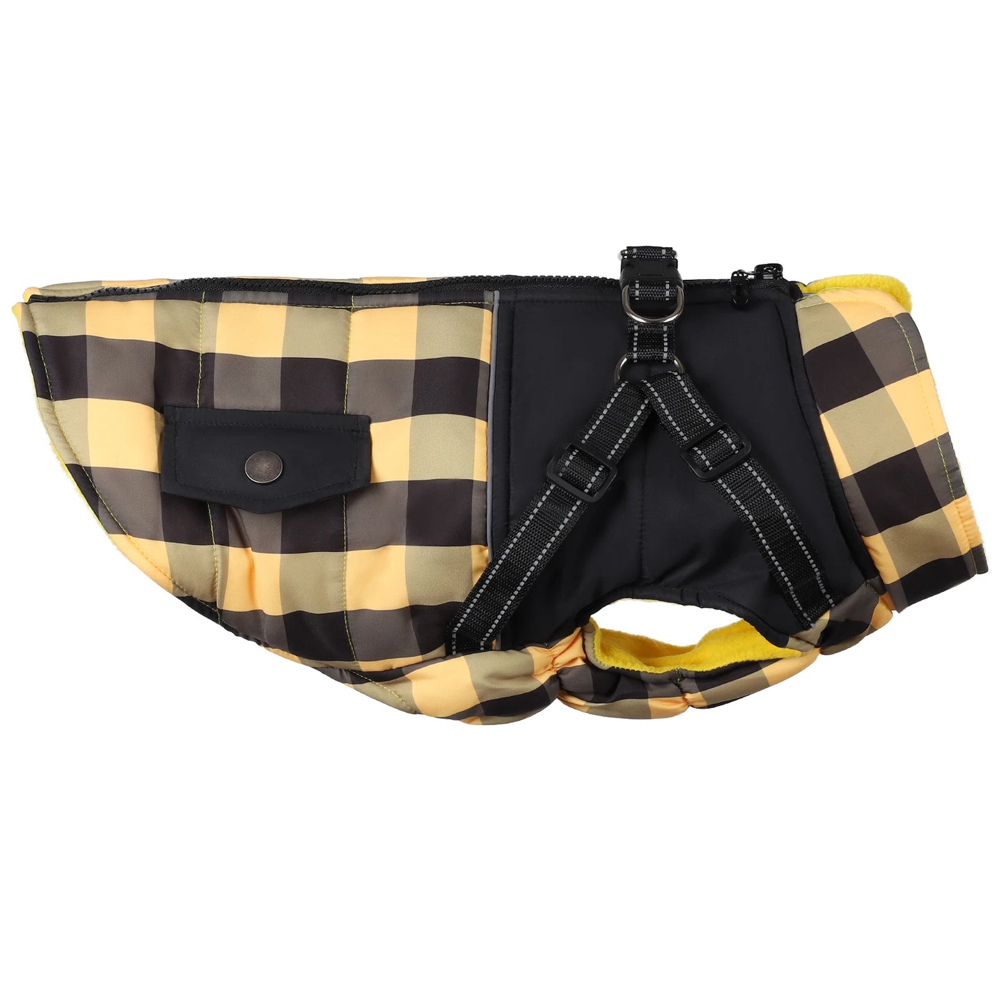 Plaid Thicken Padded Pet Dog Jacket With Harness For Cold Weather Windproof Winter Dog Coat For Small Medium Large Dogs