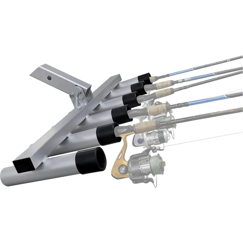 Extreme Max Aluminum Pivoting Fishing Rod Holder for 2 Inch Hitch Receivers 6 Rod Capacity Grey