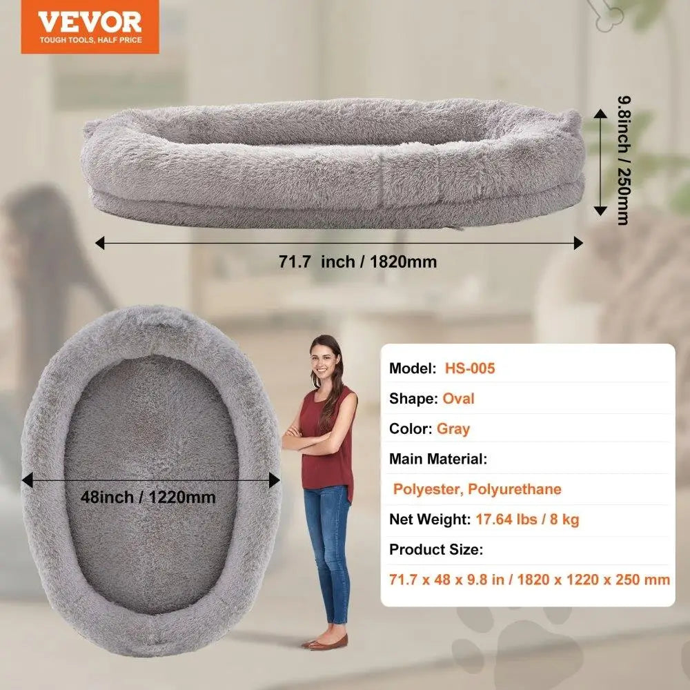 Extra Large Dog Bed 72x48x10in Human Size Washable Velvet Bean Bed