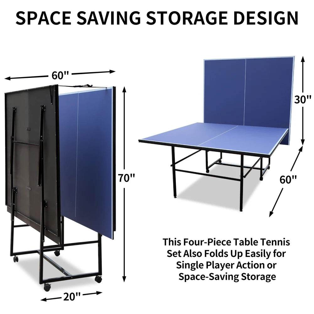 9ft Mid Size Foldable Portable Ping Pong Table Set for Indoor Games with Net 2 Paddles and 3 Balls