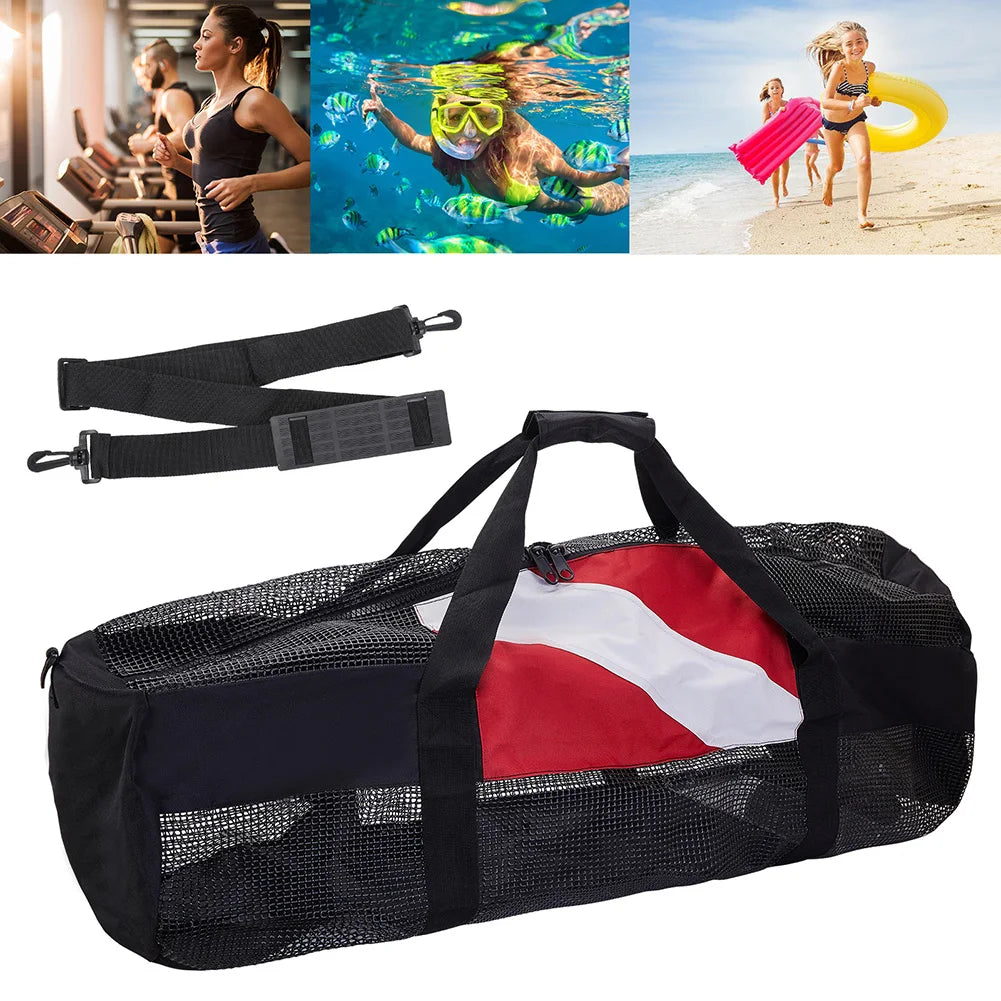 Swimming Beach Storage Bag Portable Scuba Diving Mesh Tote with Adjustable Shoulder Strap Snorkeling Gear Organizer