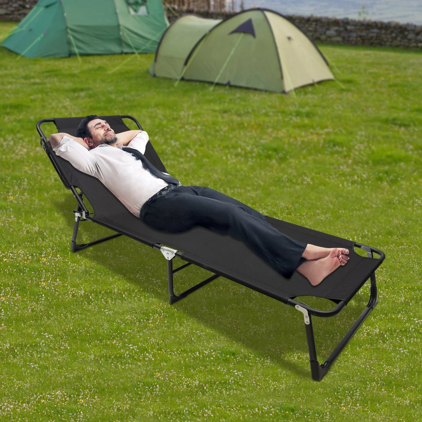 Portable Folding Camping Cot Adjustable Outdoor Lounge Chair Sleeping Bed for Pool Beach Patio