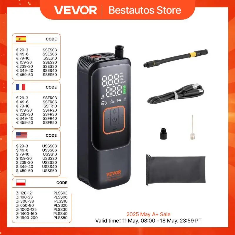 VEVOR Tire Inflator Portable Air Compressor 150 PSI Rechargeable