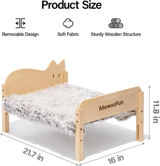 MEWOOFUN Cat Hammock Bed Elevated Pet Bed 21.7" X 16" Floor Standing Dog Bed Pet Resting Hammock for Cats Dogs Plush Beige