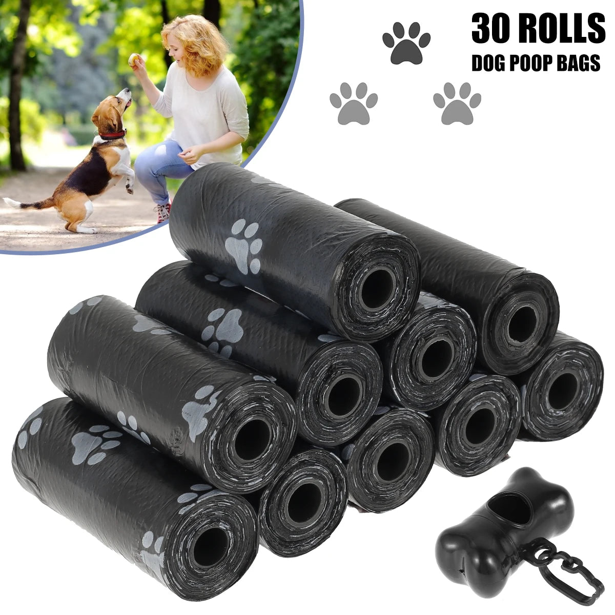 Biodegradable Dog Poop Bags 30/60 Rolls Refill with Adjustable Dispenser 100 Percent Leak Proof Waste Bags