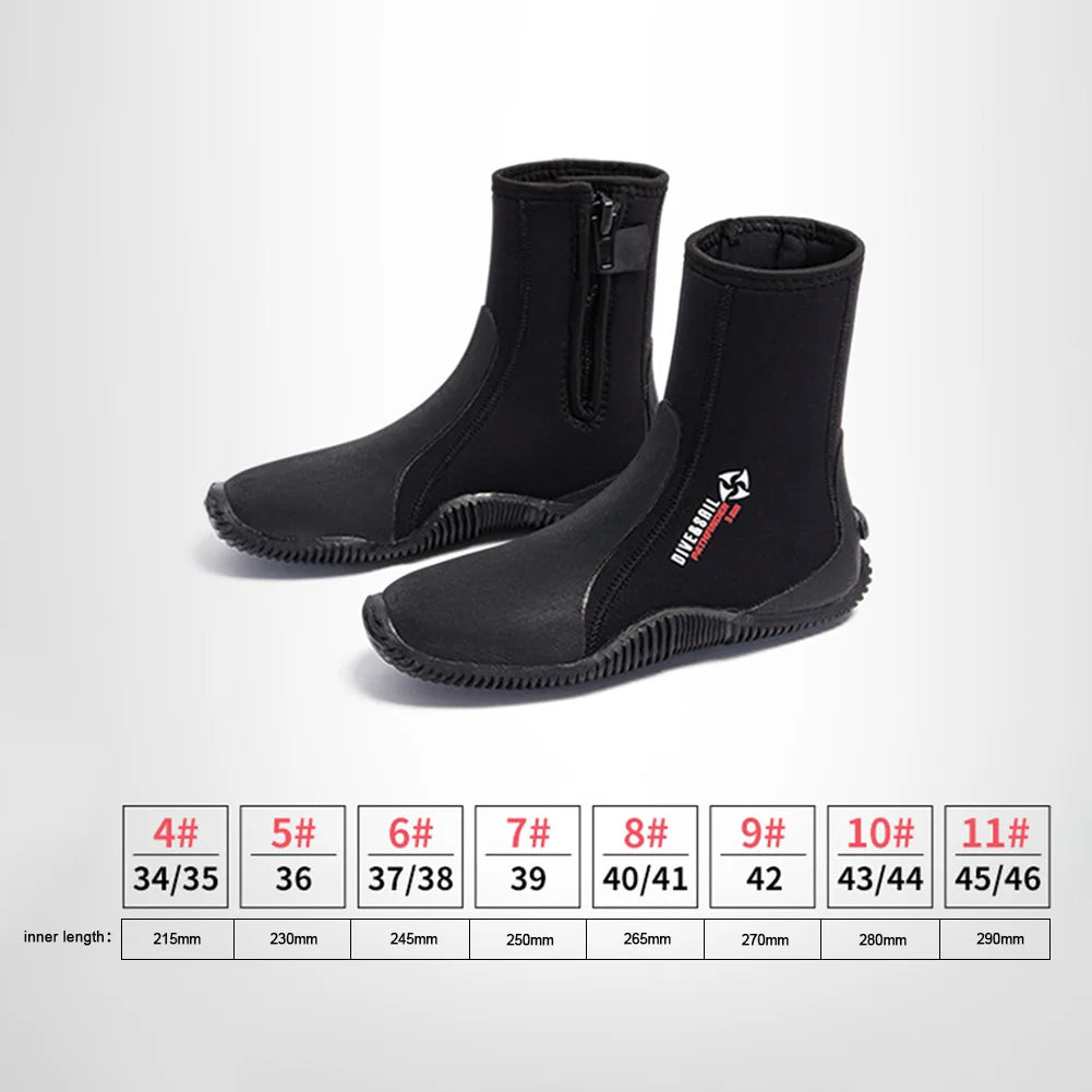 5MM Neoprene Diving Boots Non Slip Beach Water Boots Unisex Waterproof Snorkeling Fin Sock Wetsuit Water Shoes for Water Sports