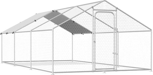 Large Metal Chicken Coop Walk-in Poultry Cage Chicken Run Pen Duck House with Waterproof and Anti-Ultraviolet Cover