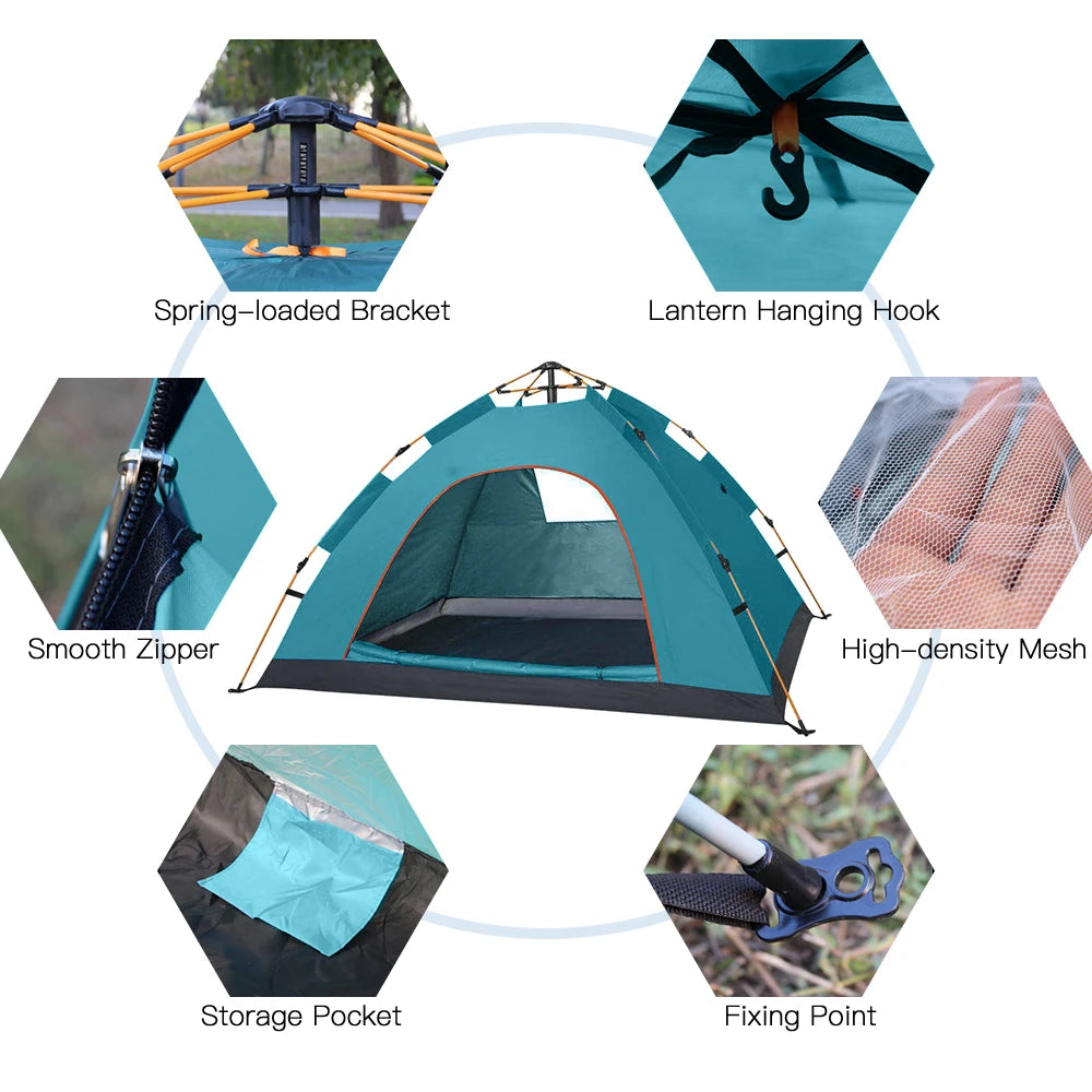 Outdoor Pop Up Tent Water-resistant Portable Instant Camping Tent for 1-2 3-4 People Family
