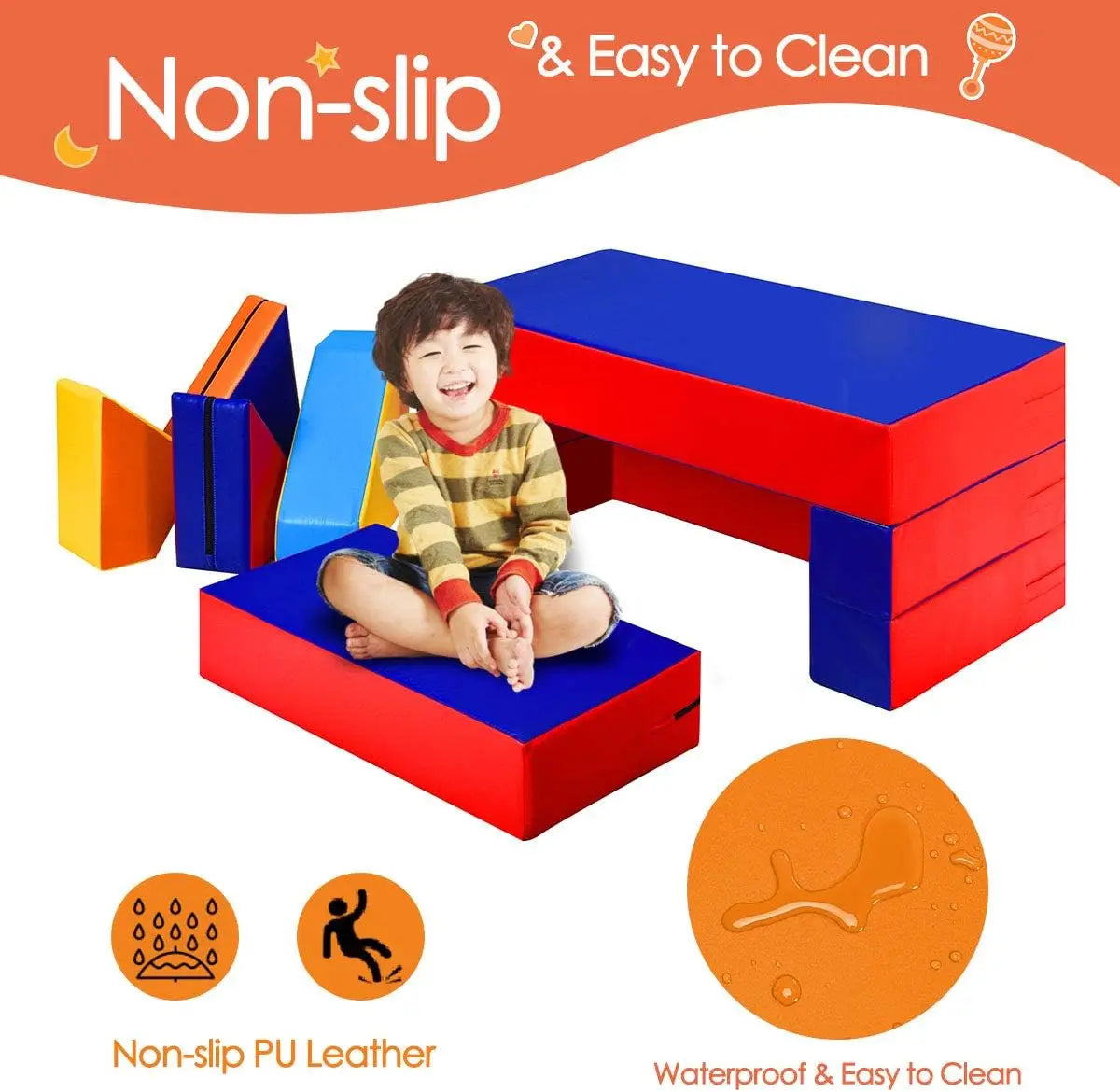 4 in 1 Unique Shapes Convertible Climb and Crawl Foam Set for Climbing Crawling Sliding 8 Piece Colorful PU Activity Play Soft