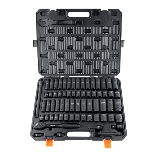 SucceBuy 1/2 Inch Drive Impact Socket Set 65 Piece Cr-V Alloy Steel with Easy to Read Size Markings for Auto Repair