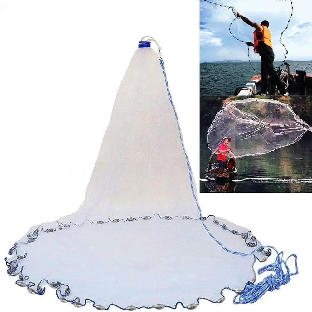 American Saltwater Fishing Cast Net for Bait Trap Fish 3 to 10 Foot Radius Heavy Duty Zinc Sinker Weight
