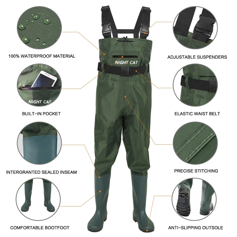 Lightweight Waterproof Breathable Fishing Waders PVC Rubber Chest Waders with Boots for Hunting and Diving