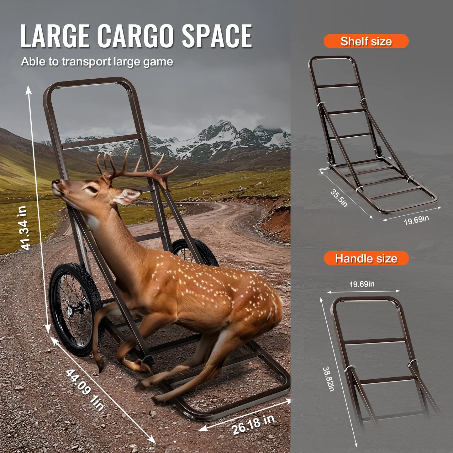 VEVOR Deer Cart 300 Pounds Capacity Folding Game Cart Heavy Duty Accessories Utility Gear Dolly for Hunting Fishing Hiking
