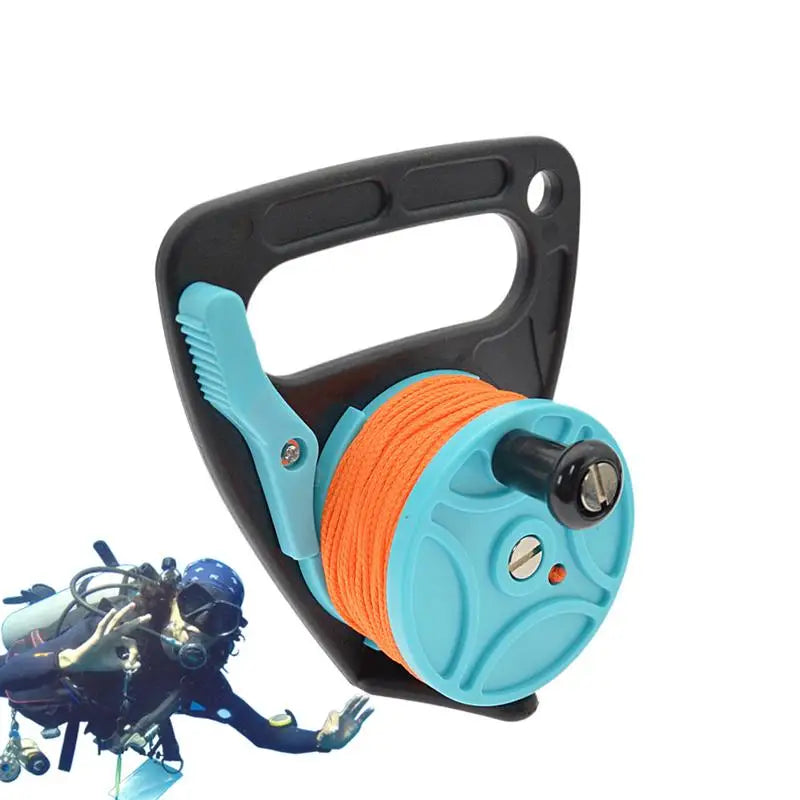 150ft Diving Reel with Thumb Stopper Compact Scuba Dive Reel Kayak Reel High Visibility Retractable Cord