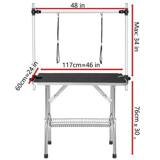46in Professional Dog Pet Grooming Table Large Adjustable Heavy Duty Portable w/Arm & Noose & Mesh Tray