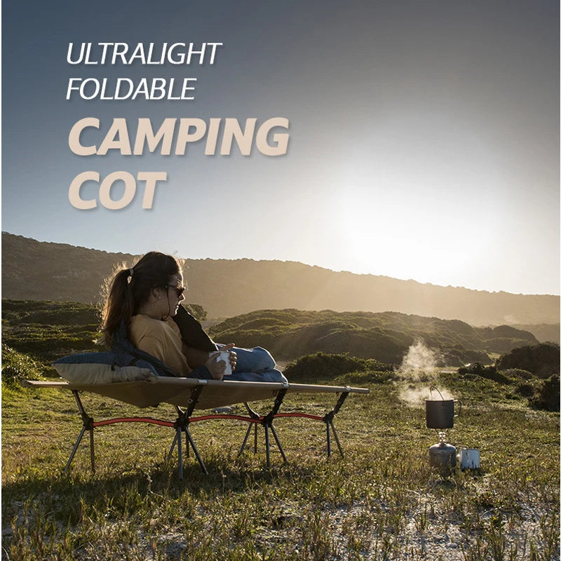 Westtune Camping Cot with Leg Extenders Portable Folding Bed Ultralight Aluminum Alloy Sleeping Cot for Outdoor Hiking and Travel