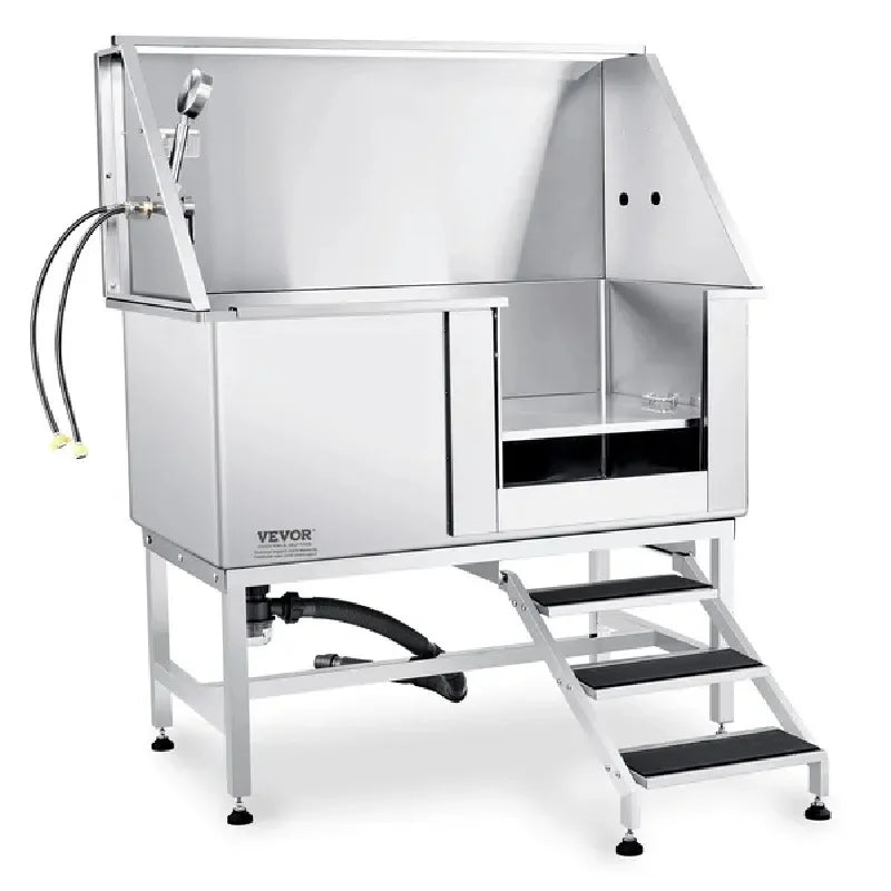 VEVOR 50" Pet Dog Bathing Station w/Stairs, Professional Stainless Steel Dog Grooming Tub w/ Soap Box, Faucet,Rich Accessory, Do