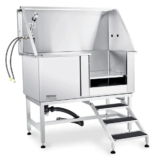 VEVOR 50" Pet Dog Bathing Station w/Stairs, Professional Stainless Steel Dog Grooming Tub w/ Soap Box, Faucet,Rich Accessory, Do