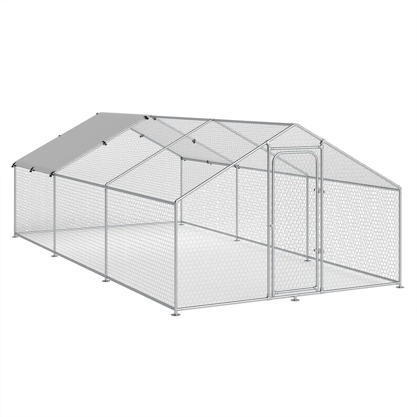 Large Metal Chicken Coop Walk-in Poultry Cage Chicken Run Pen Duck House with Waterproof and Anti-Ultraviolet Cover