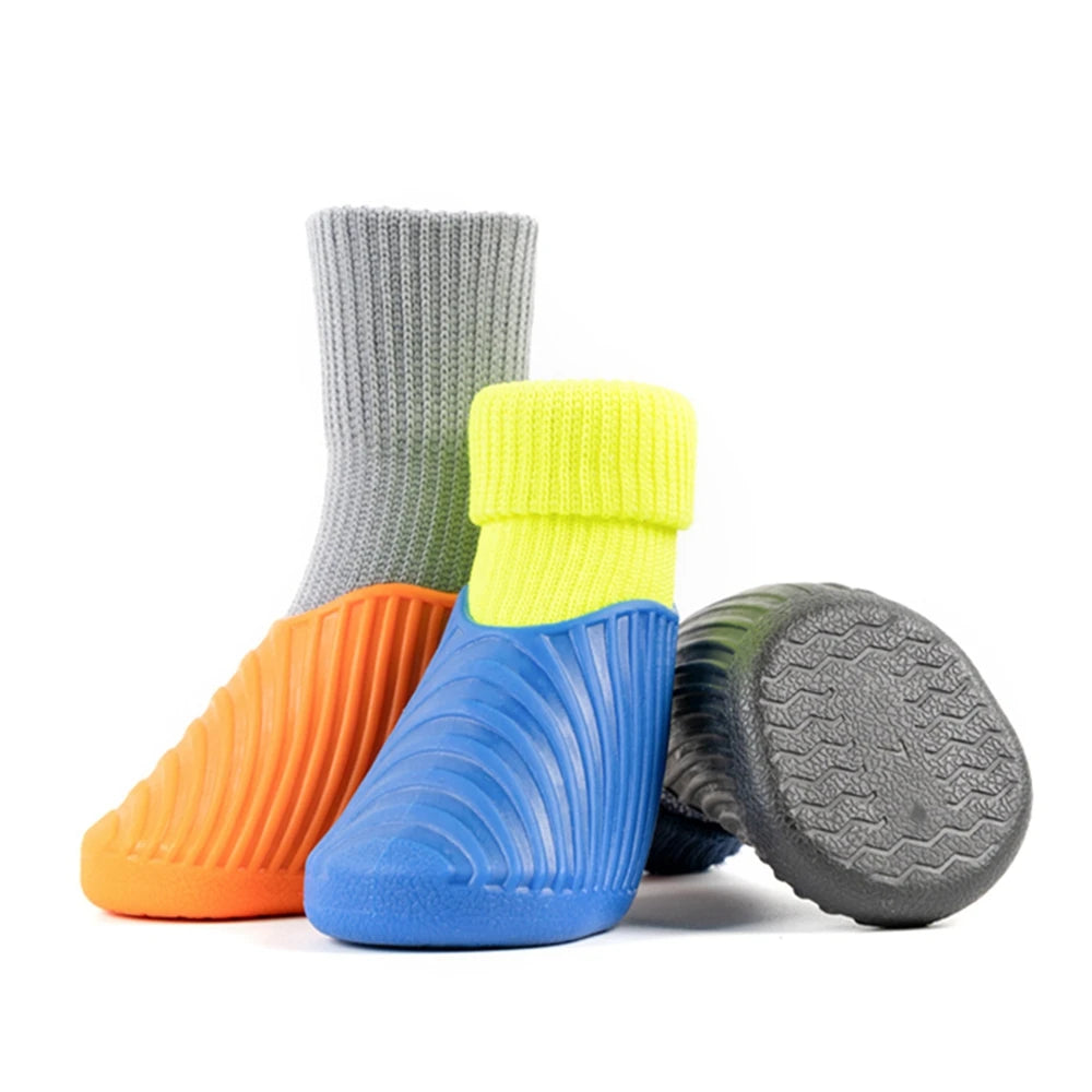 4 Pieces Set Dog Rain Shoes Anti Slip Sole Waterproof Cat Shoe Rubber Boots Outdoor Footwear Socks Dog Foot Cover Protectors